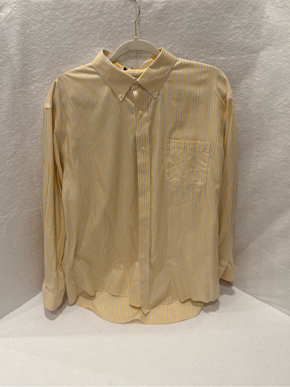 Men's Butter Yellow and Blue Stripe Button-Down Shirt